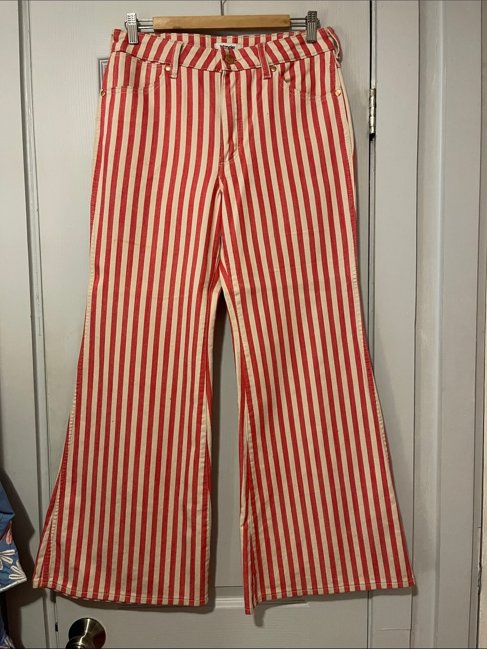 Wrangler Red & Cream Striped Wide-Leg Jeans